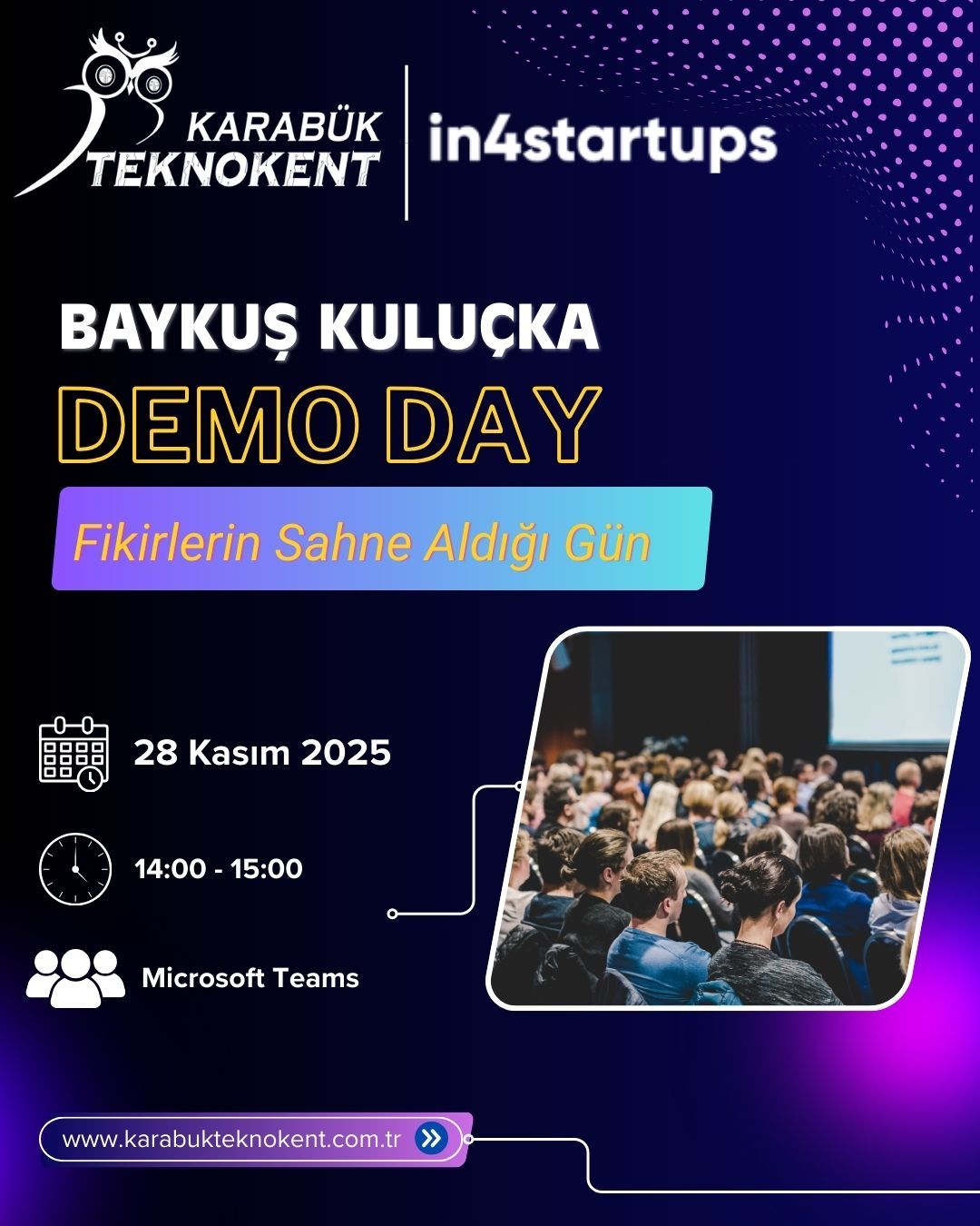 Karabük’ün girişimcilik ekosistemine yeni bir enerji kazandıran Baykuş Kuluçka Programı, ilk Demo Day etkinliği ile girişimcilerini sahneye çıkarıyor!